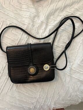Brighton Black Croc-Embossed Mini Crossbody with Medallion